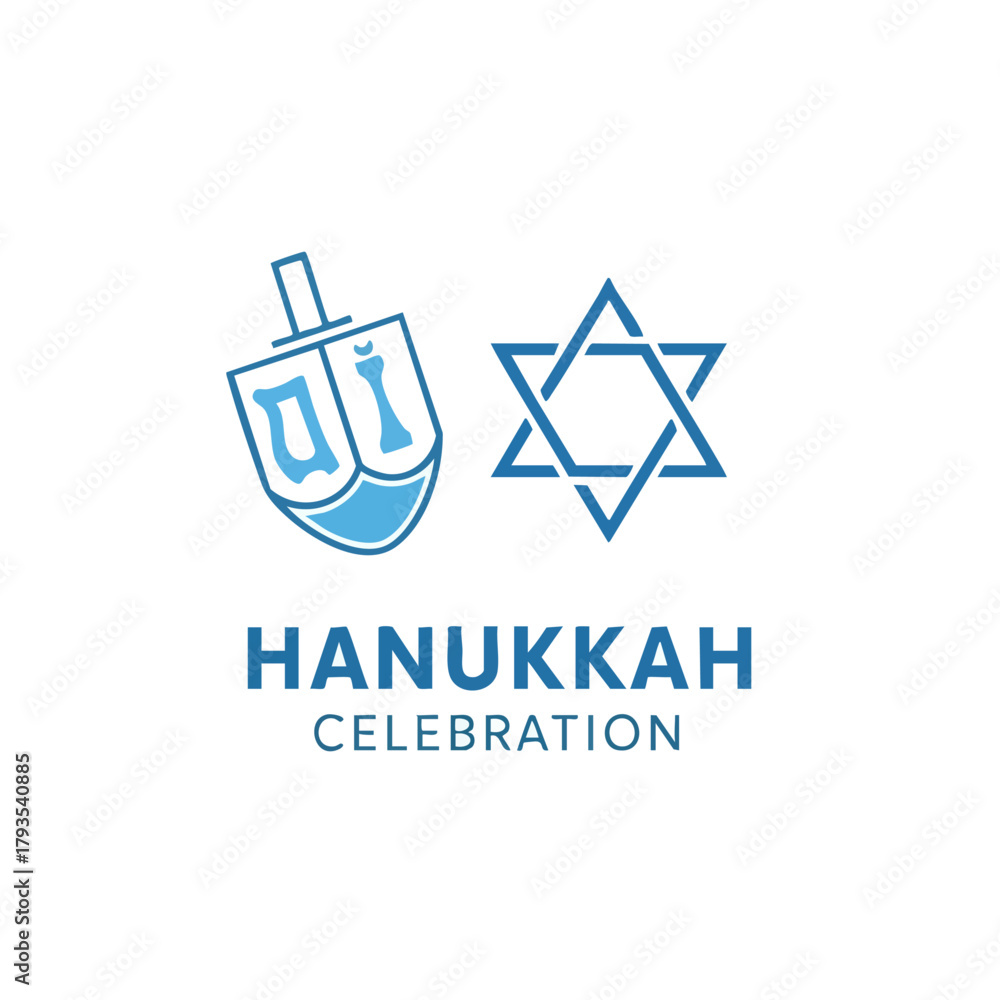Fototapeta premium Hanukkah Celebration Logo with Dreidel and Star of David.