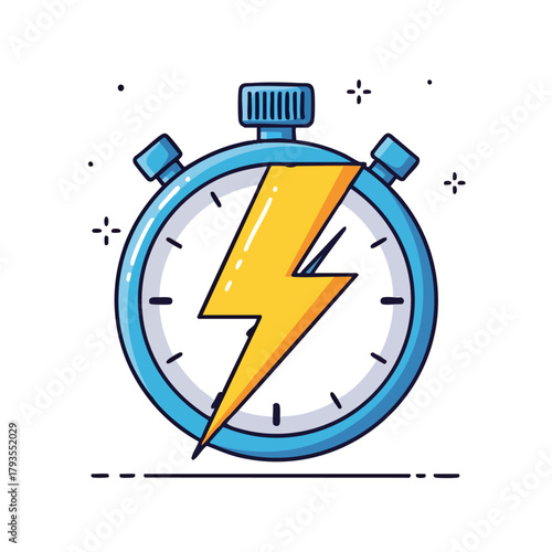 Stopwatch with lightning bolt, representing speed and time management.