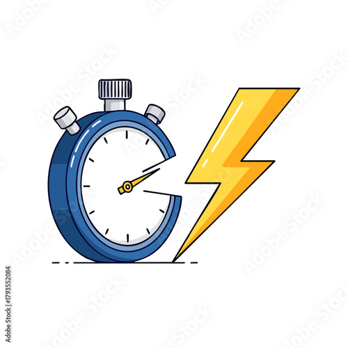 Stopwatch with lightning bolt symbolizing speed and time measurement concept.