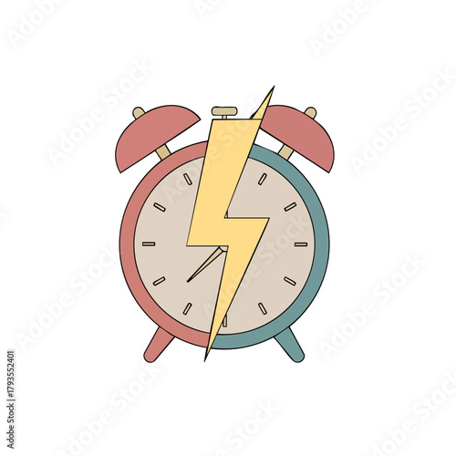 Alarm clock with lightning bolt symbolizes urgency and quickness of time.