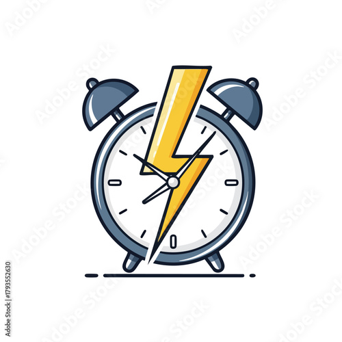 Alarm clock with lightning bolt symbolizes urgency and speed of time.