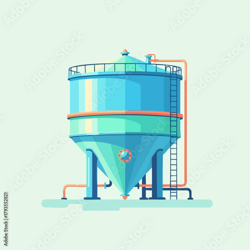 Industrial storage tank illustration depicting a large cylindrical container for liquids.