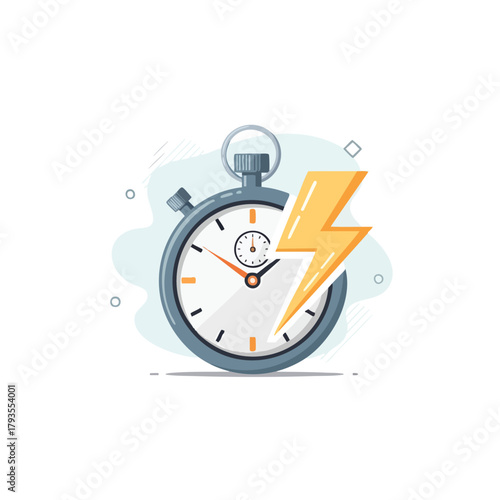 Stopwatch with lightning bolt symbolizes speed and time management.