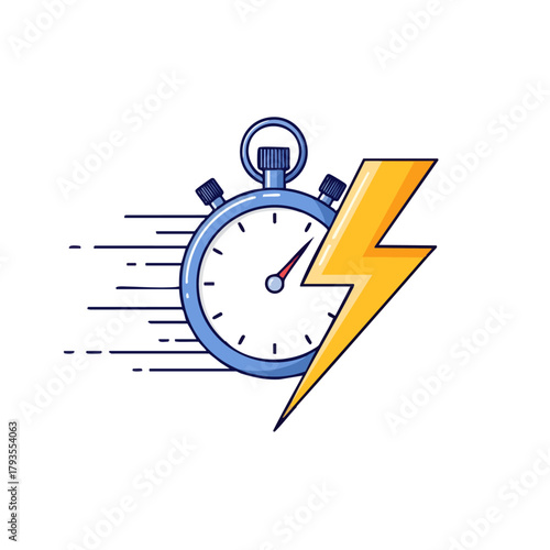 Fast time measurement concept with stopwatch and lightning bolt.