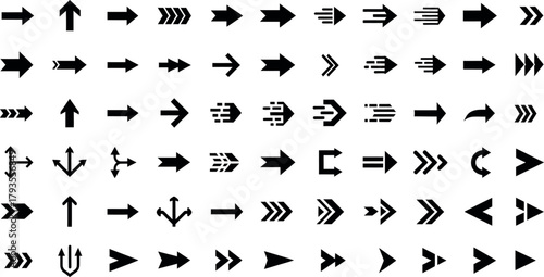Vector Illustration of a diverse set of modern arrow icons for UI design, navigation, web elements, and infographics.