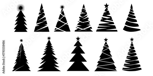 Abstract Geometric Christmas Tree Silhouette Icon Collection