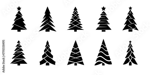 Abstract Geometric Christmas Tree Silhouette Icon Collection