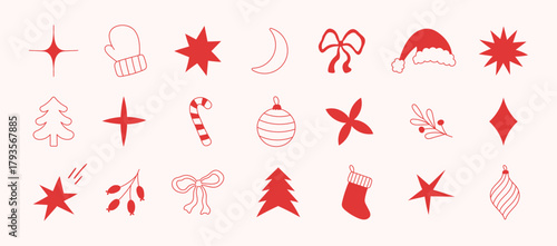 Set of whimsical hand-drawn christmas winter new year elements