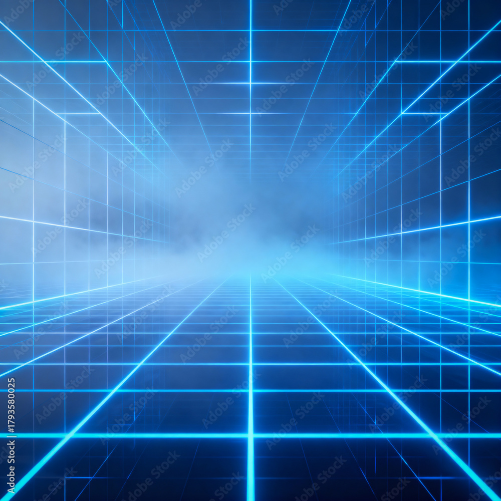 Obraz premium Endless holographic grid with glowing geometric lines. Future, tech background.