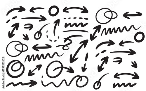 set of hand drawn arrows in white background