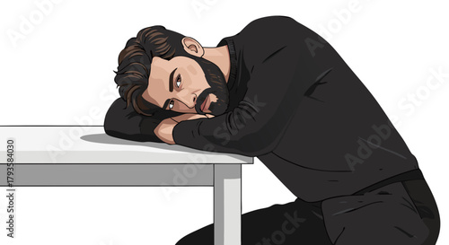Young man resting his head on table while feeling tired. Man resting head on table  