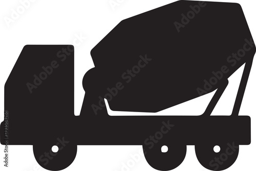 vector silhouette icon of Concrete mixer truck on white background