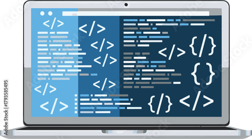 Abstract Representation of a Laptop Screen Displaying Programming Code in Blue and Gray Tones