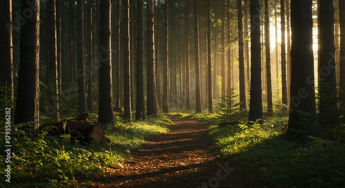 Fototapeta Naklejka Na Ścianę i Meble -  Forest Path with Sunlight