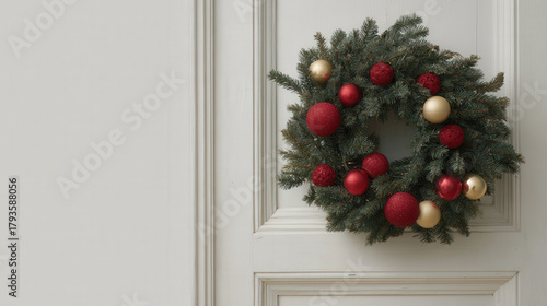 beautifully crafted christmas wreath made of fresh pine branches adorned with array of festive ornaments