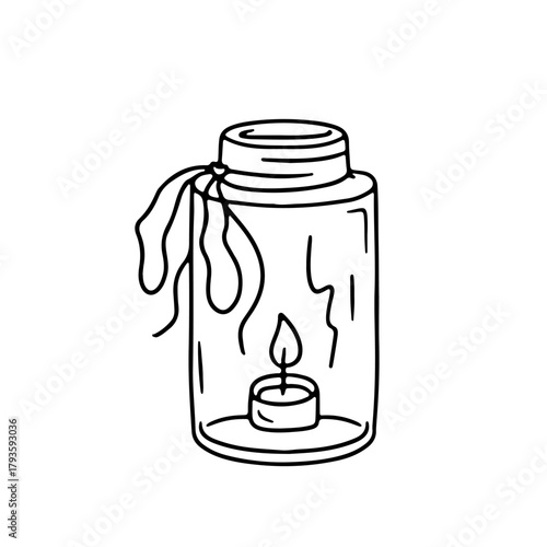 Canvas Print Hand drawn black line tea candle in mason jar icon vector illustration