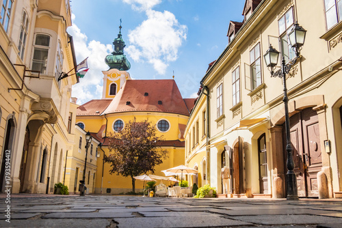 Tableau sur toile The Carmelite church seen from the ground in Gyor, Hungary