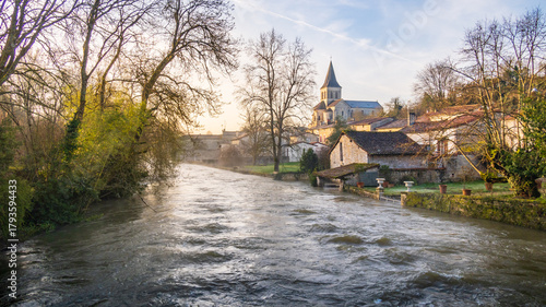 Charente River in flood in Verteuil-sur-Charente, France