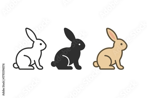 Minimalist Rabbit Icons. Minimalist rabbit animal icon: three identical rabbits in side view with long ears in a row, first in