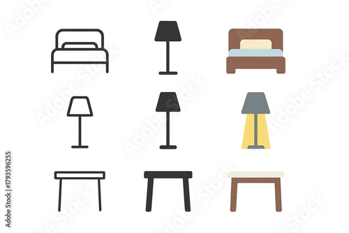 Minimalist Bedroom Icons. Linear minimalistic Linear minimalistic bed icon: bed outline with headboard, uniform line thickness, no