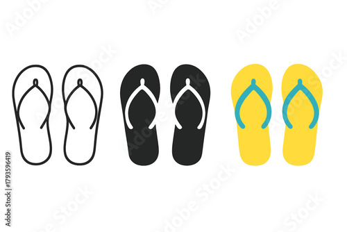Minimalist Flip Flops Icons. Minimalist flip flops icon: three identical pairs of flip flops in top view in a row, first in line
