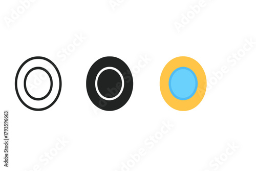 Minimalist Plate Icons. Minimalist plate kitchen icon: three identical round plates in a row, first in line style with thin