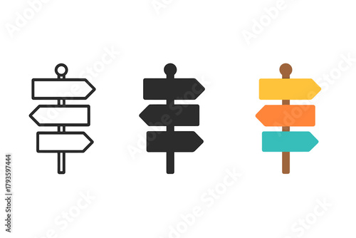 Minimalist Direction Boards. Minimalist direction board icon: three identical boards with two arrows pointing left and right in a