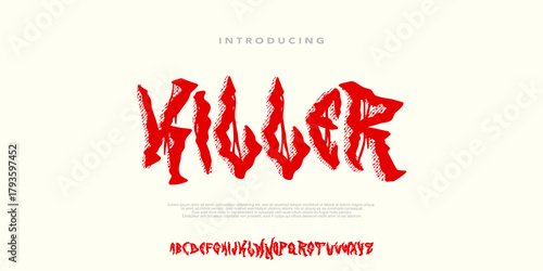 Killer Font,Creative Font Y2k Metal, Dark style for alphabet, Handdrawing Uppercase Font, design for cover music, brand,clothing, urban,streetwear. vector illustration