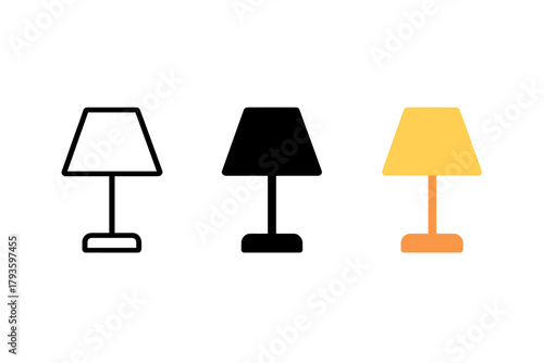 Minimal Table Lamp Trio. Minimalist lamp home icon: three identical table lamps with shades in a row, first in line style with