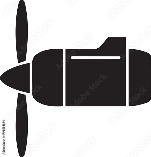 A black silhouette of a propeller engine on a transparent background silhouette
