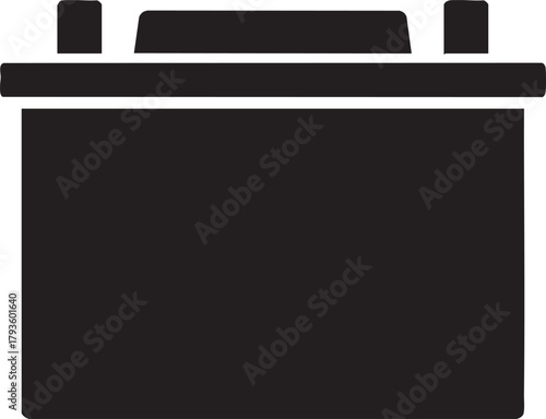 Simple black silhouette of a car battery icon on a transparent background
