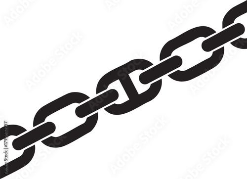 A simple black chain link silhouette stretching diagonally across a transparent background silhouette