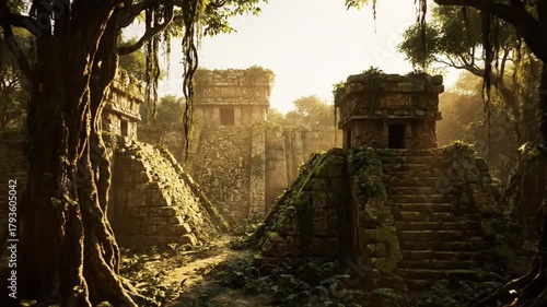 Exploring ancient aztec ruins cinematic footage in lush green jungle discovering hidden secrets of forgotten civilization in travel adventures