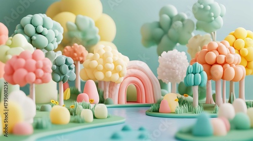 Dreamy Pastel Landscape With Whimsical Scenery and Colorful Trees in a Miniature World