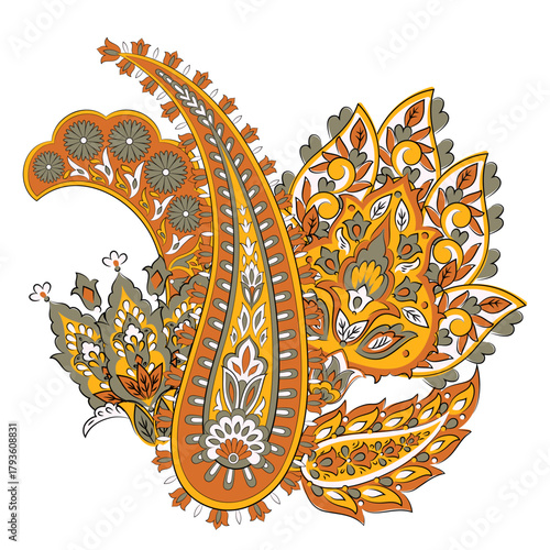 Paisley isolated. Card with paisley isolated for design. Floral vector pattern. Embroidery floral vector pattern.