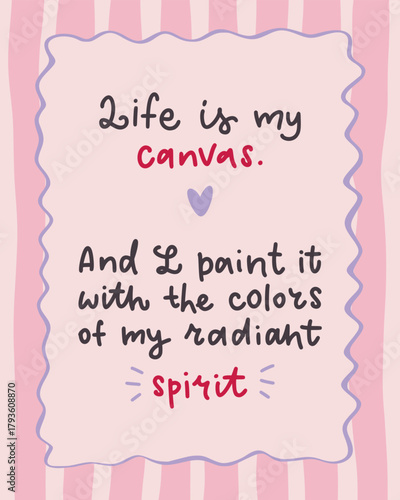 Vintage coquette greeting cards with inspo slogan. Hand drawn whimsical frame with elegant curly frame. Romantic print for poster, banner, covers of planner, tee shirt, invitation, social networks.