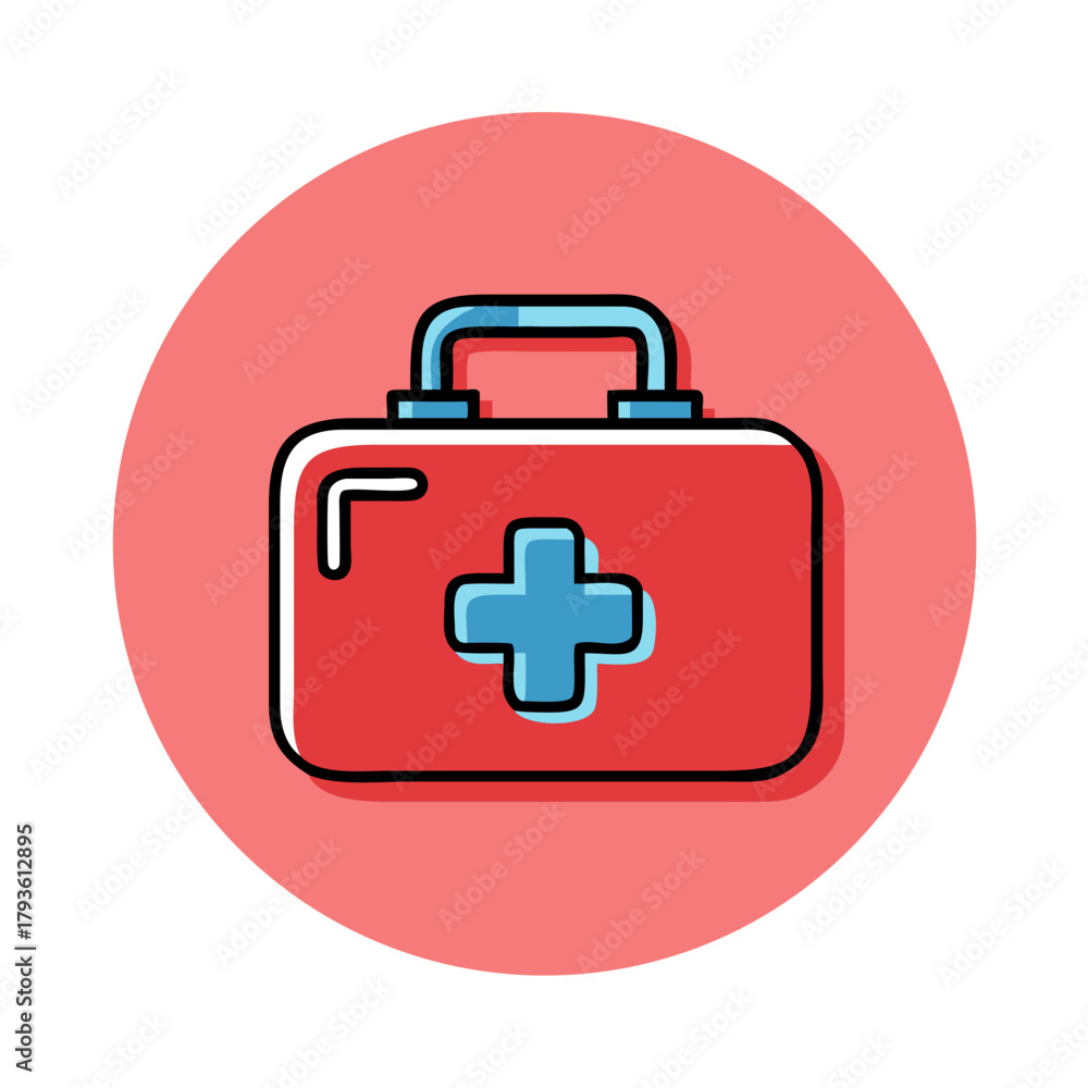 Fototapeta premium Red Medical Kit Icon – First Aid Box Flat Vector Illustration