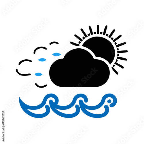 Weather Forecast Icon – Sun and Cloud with Rain Flat Vector