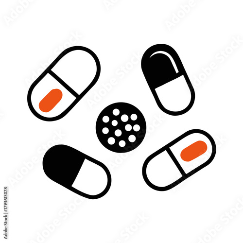 Mixed Capsule Pills and Tablet – Pharmaceutical Medication Icon