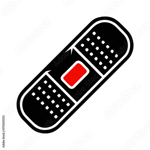Black and Red Bandage Icon – Minimal Medical Patch Symbol