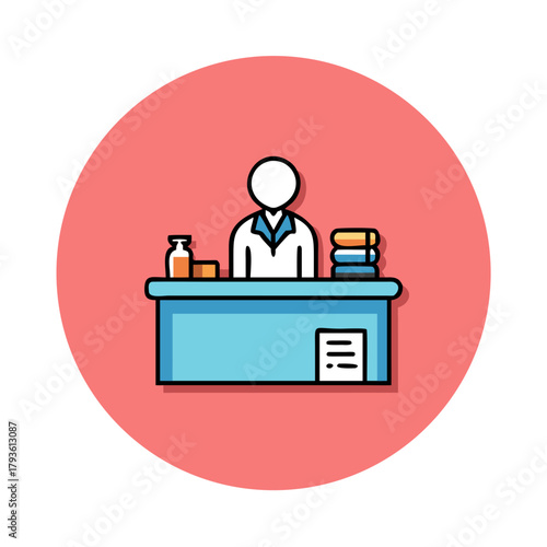 Pharmacist Icon – Person Behind Pharmacy Counter Vector