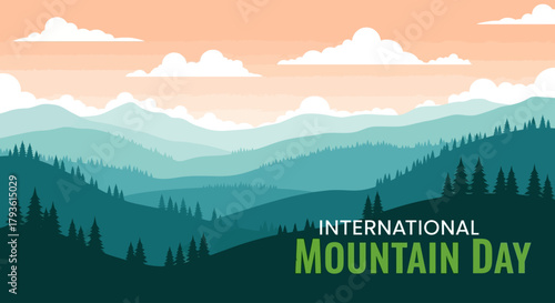 International Mountain Day Scenic Landscape with Lush Green Mountains and Cloudy Sky