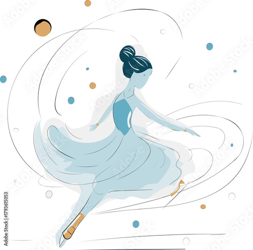 Graceful female figure skater spin — artistic winter Olympics ice skating illustration
