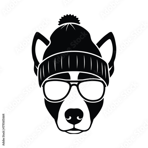 dog with winter cap and sunglass vector illustration 1.eps
