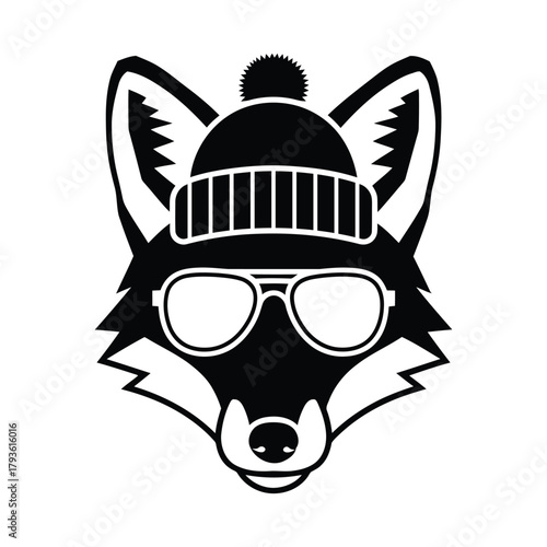 fox head with winter cap and sunglass vector illustration.eps