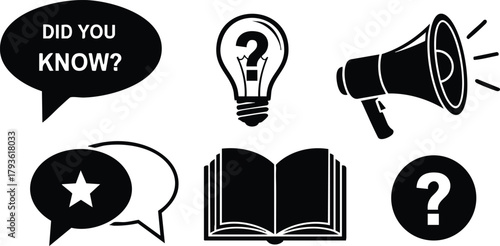 Knowledge and information icons collection with speech bubbles light bulb and megaphone illustration vector 