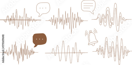 Sound Waves and Communication Bubbles Conveying Audio Information in a Minimalist and Clean Design Representing Different Forms of Sound Recording and Sharing with Clarity