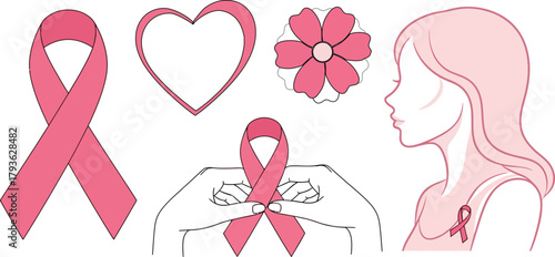Pink Ribbon Symbols for Breast Cancer Awareness and Support