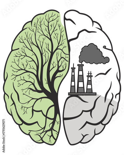 The human brain is torn between nature and pollution.