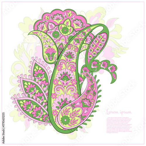 Isolated traditional Asian element Paisley. Traditional colorful paisley vector pattern. Pattern for textile design or fabrics. Fashionable design